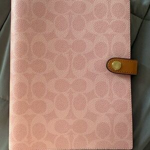 Coach Pink Signature Leather Notebook Organizer with Tan Strap